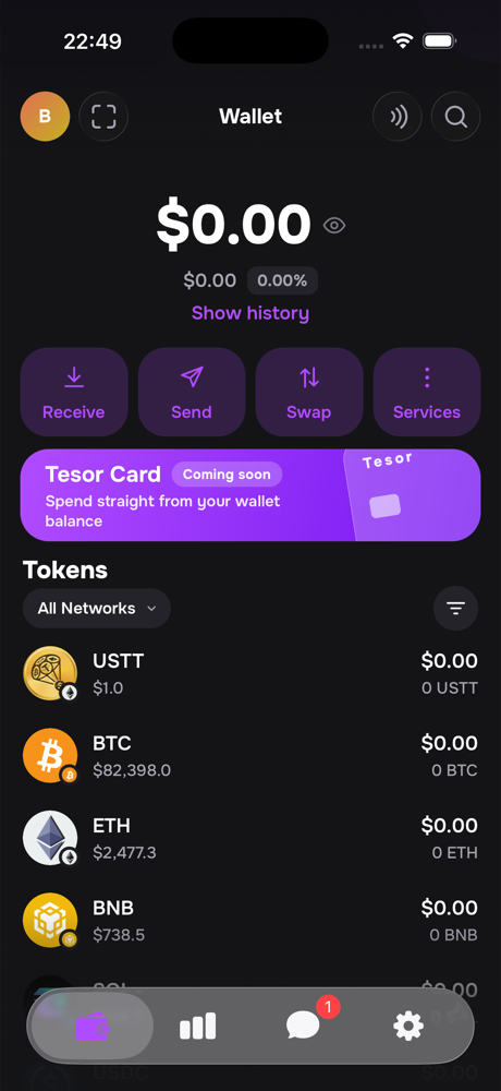 Wallet in the dark theme